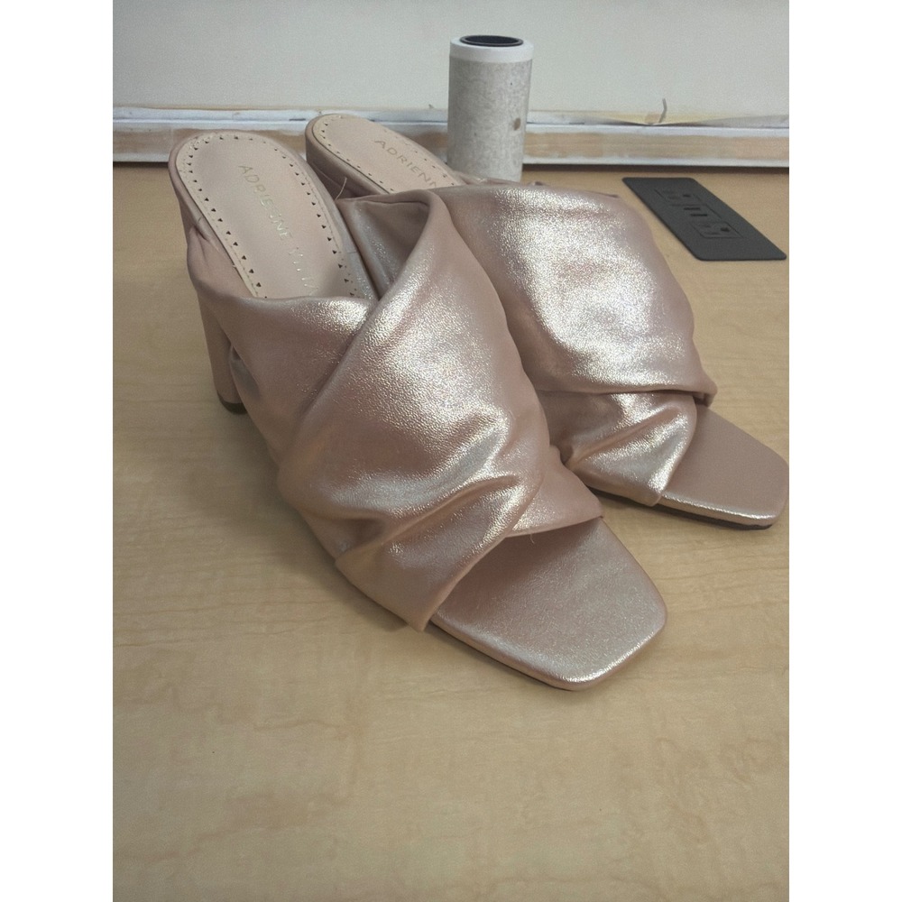 Adrienne Vittadini Genie Rose Gold Metallic Ruched Block Heel Mules Size 6M